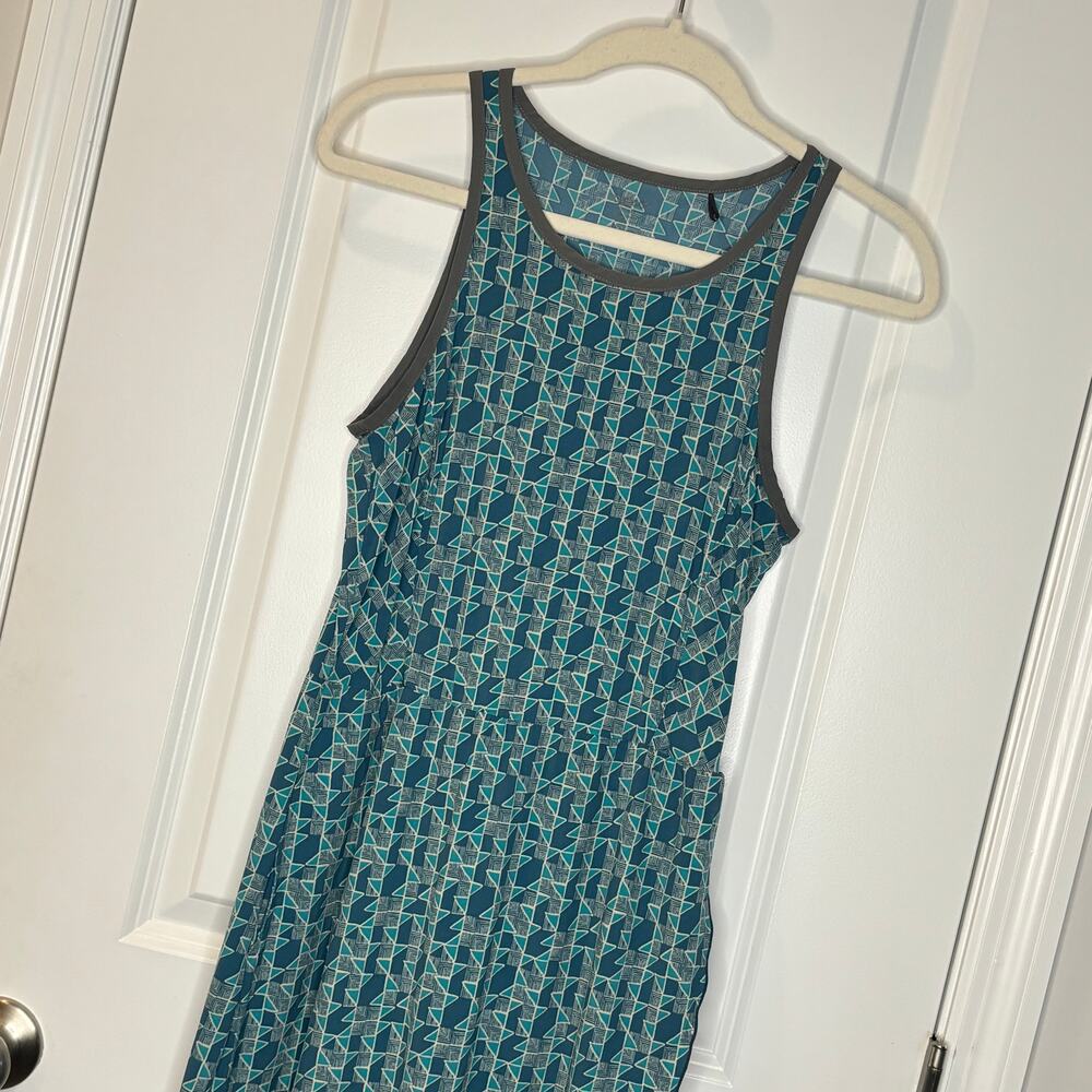 Toad & Co Eco Geometric Print High-Low Maxi Dress Women's Small Blue Sleeveless - Picture 2 of 7